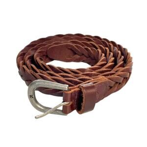Leather Braided Brown Blet Silver Buckle Size Large Made In India Unisex